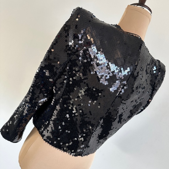NWT Zara Limited Edition Shoulder Pad Sequinned Crop Jacket - Picture 11 of 17